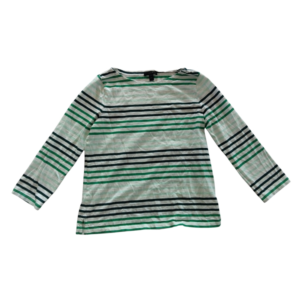 J. Crew Green and Blue Striped Long Sleeve Tee